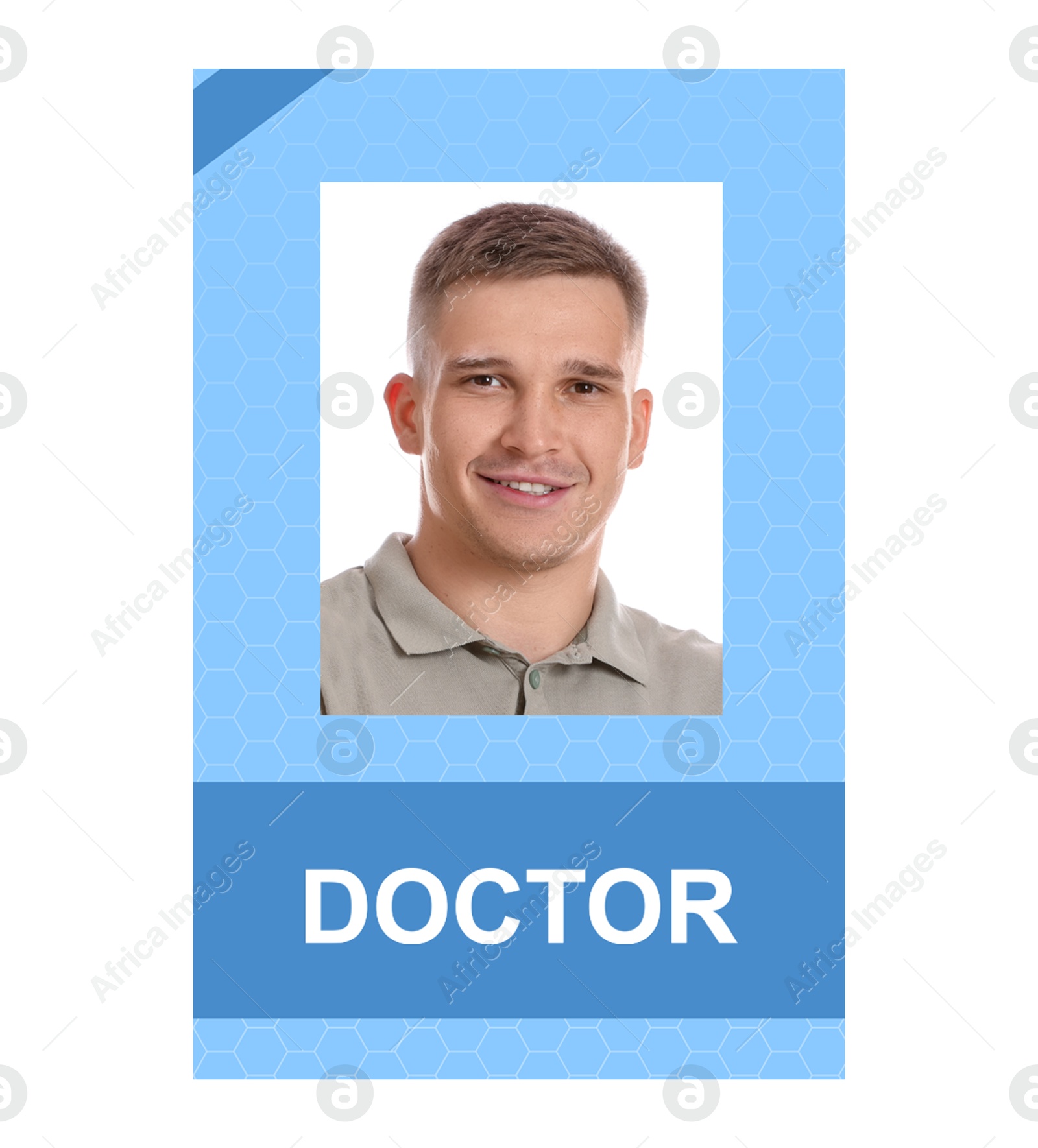 Image of Doctor's badge with photo of man on white background