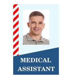 Image of Medical assistant badge with photo of man on white background