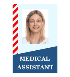 Image of Medical assistant badge with photo of woman on white background