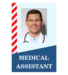 Image of Medical assistant badge with photo of man on white background