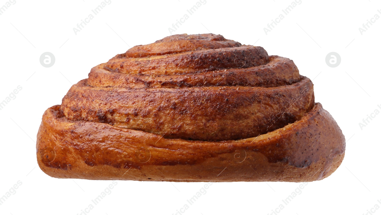 Photo of Tasty cinnamon roll bun isolated on white