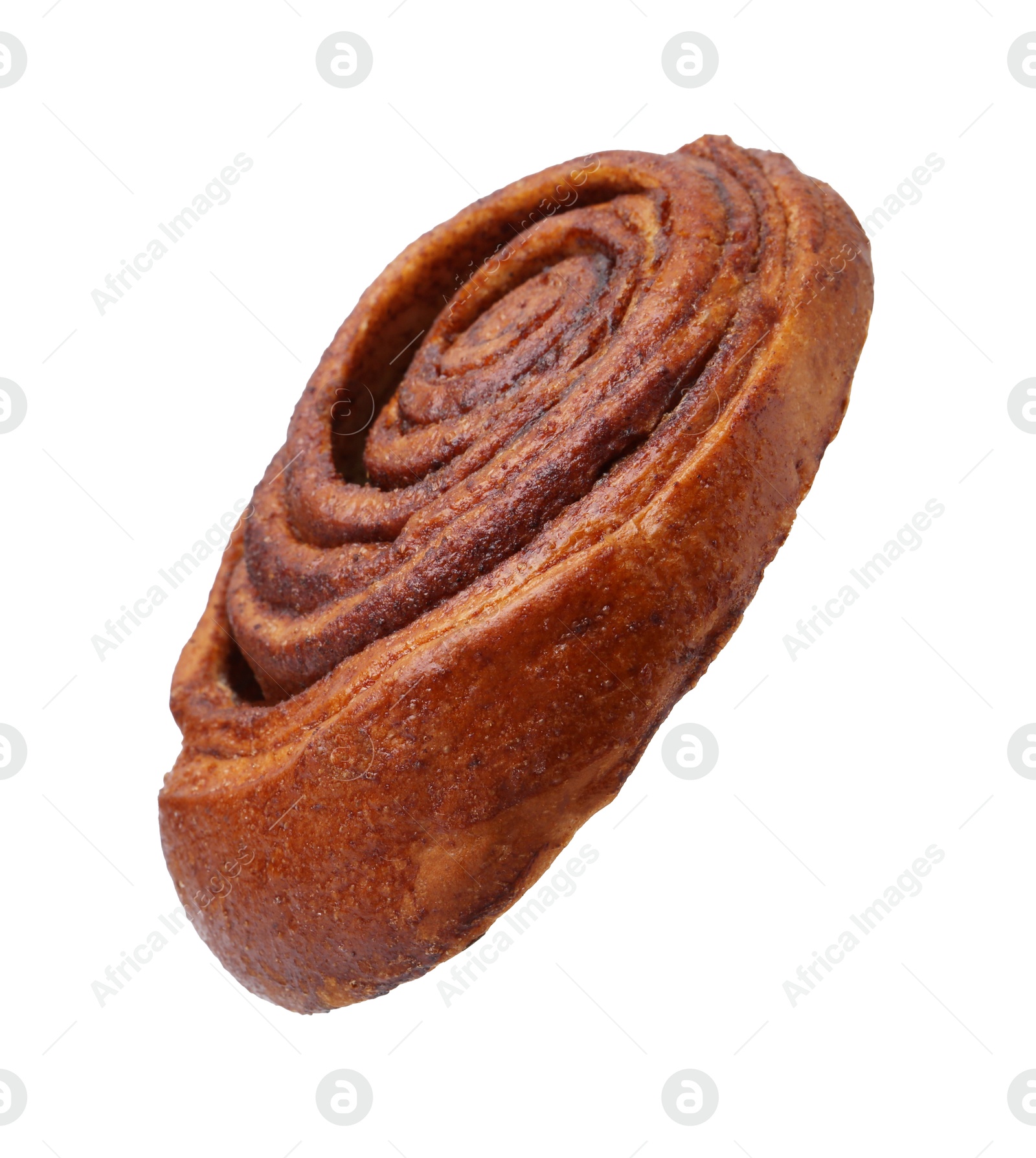 Photo of Tasty cinnamon roll bun isolated on white