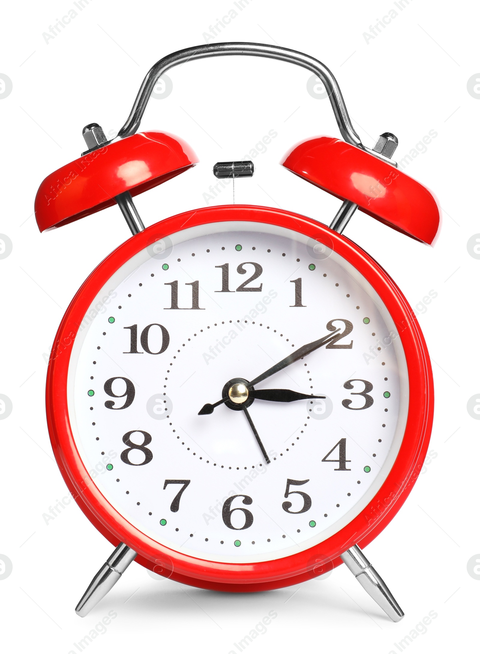 Photo of One red alarm clock isolated on white