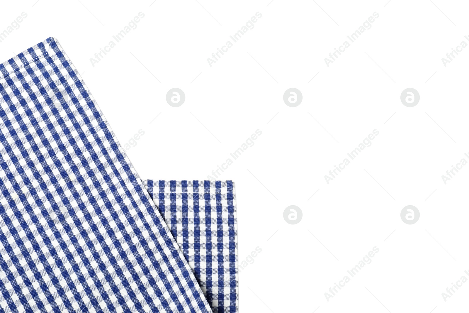 Photo of Blue checkered tablecloth isolated on white, top view