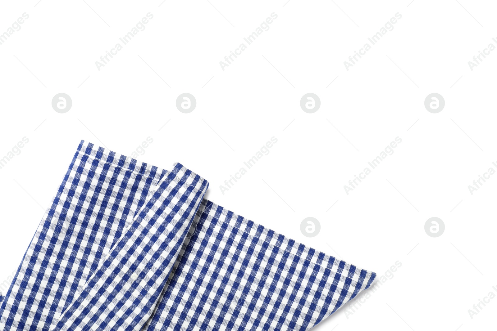 Photo of Blue checkered tablecloth isolated on white, top view