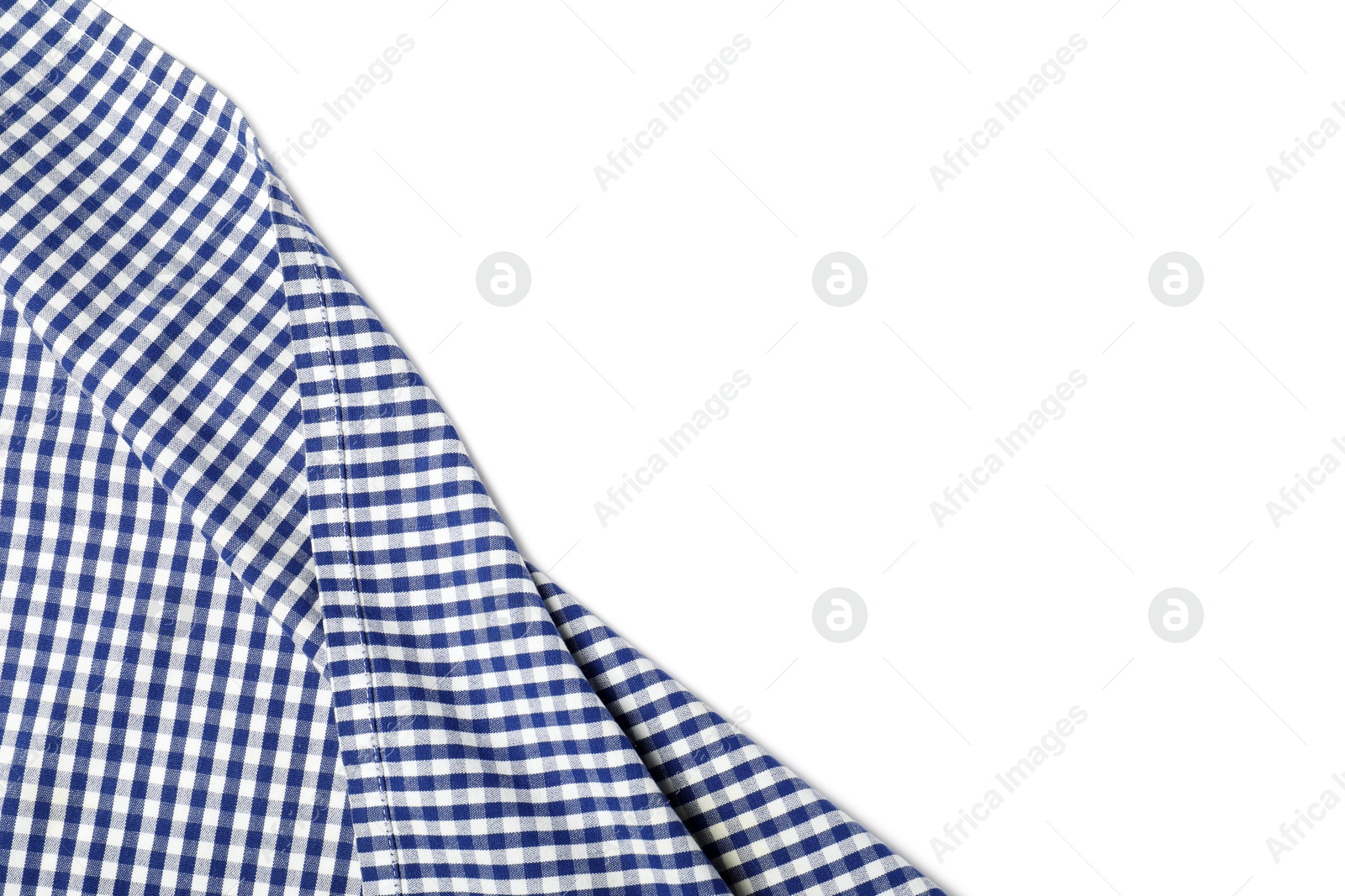 Photo of Blue checkered tablecloth isolated on white, top view