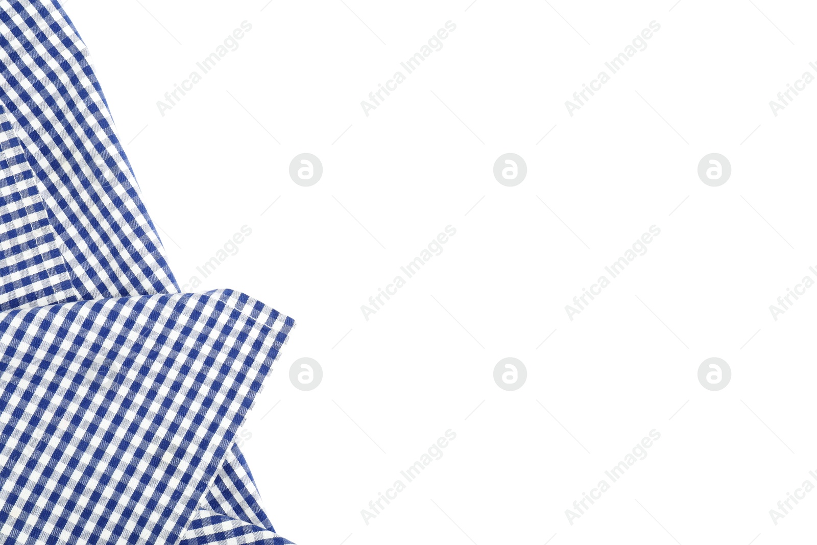 Photo of Blue checkered tablecloth isolated on white, top view