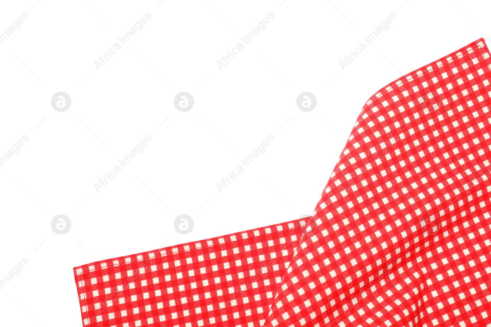 Photo of Red checkered tablecloth isolated on white, top view