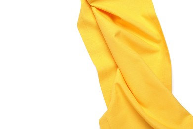 Photo of Yellow tablecloth isolated on white, top view