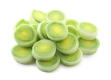 Photo of Pieces of fresh leeks isolated on white