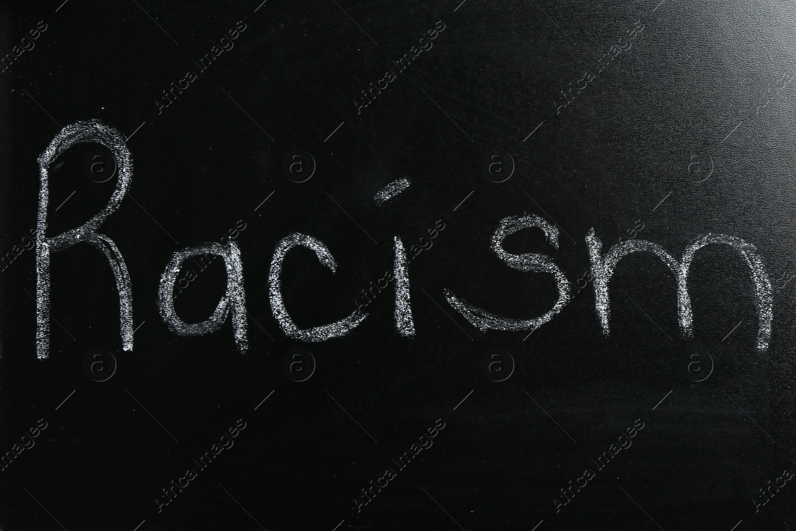 Photo of Chalkboard with word Racism as background, top view