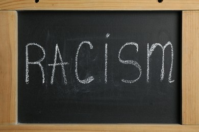 Photo of Chalkboard with word Racism as background, top view