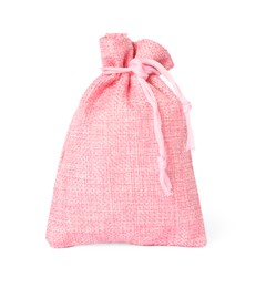 One pink burlap sack isolated on white