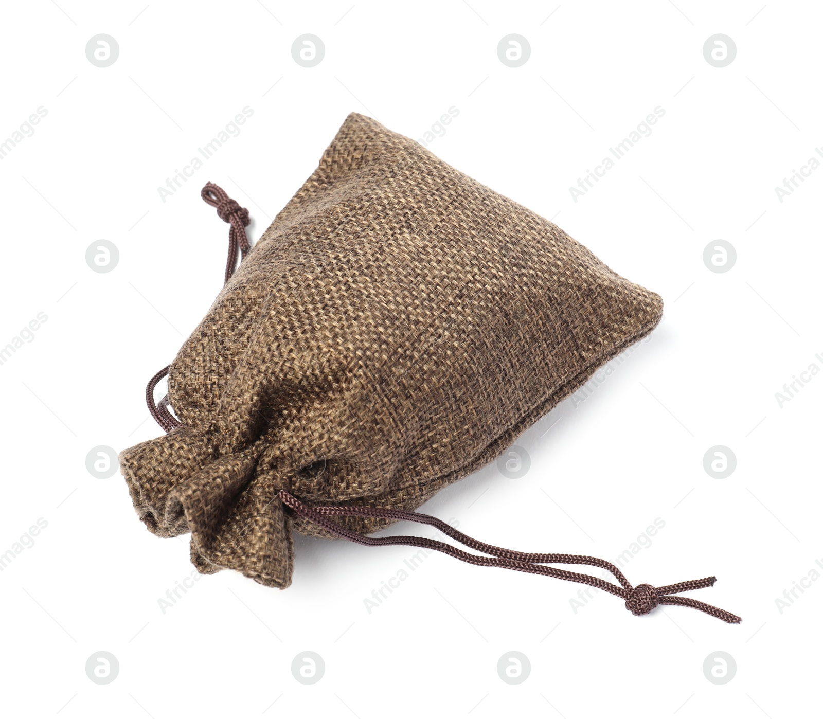 Photo of One brown burlap sack isolated on white