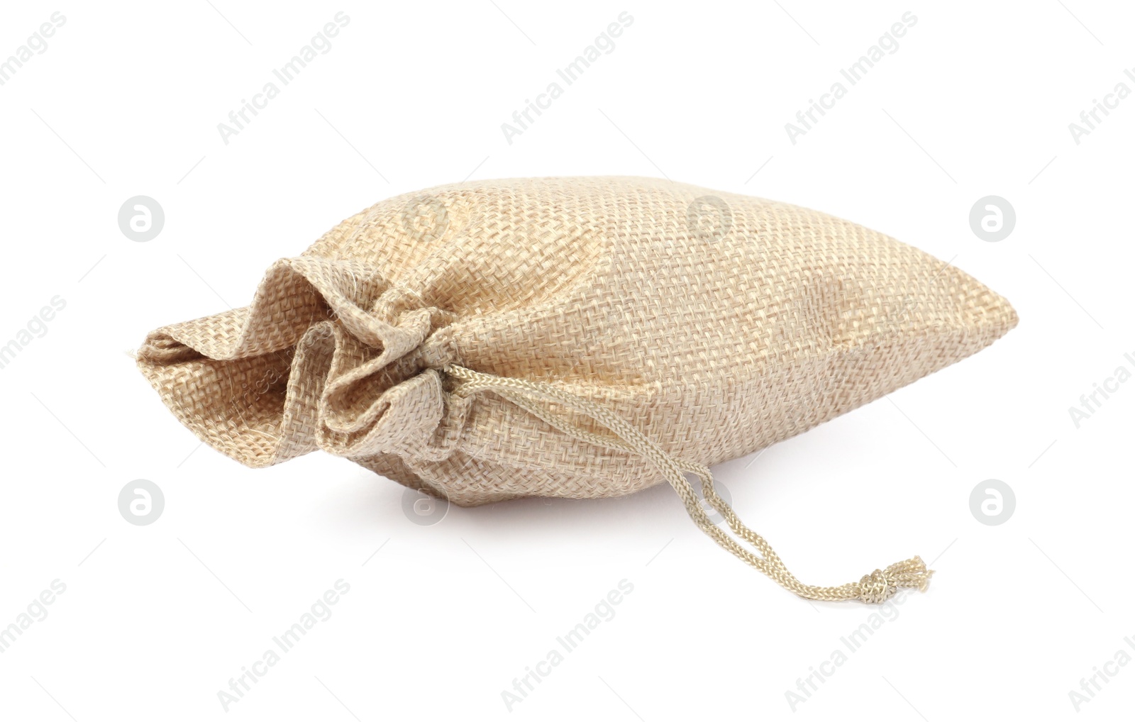 Photo of One beige burlap sack isolated on white