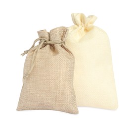 Photo of Two beige burlap sacks isolated on white