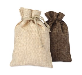 Photo of Two small burlap sacks isolated on white