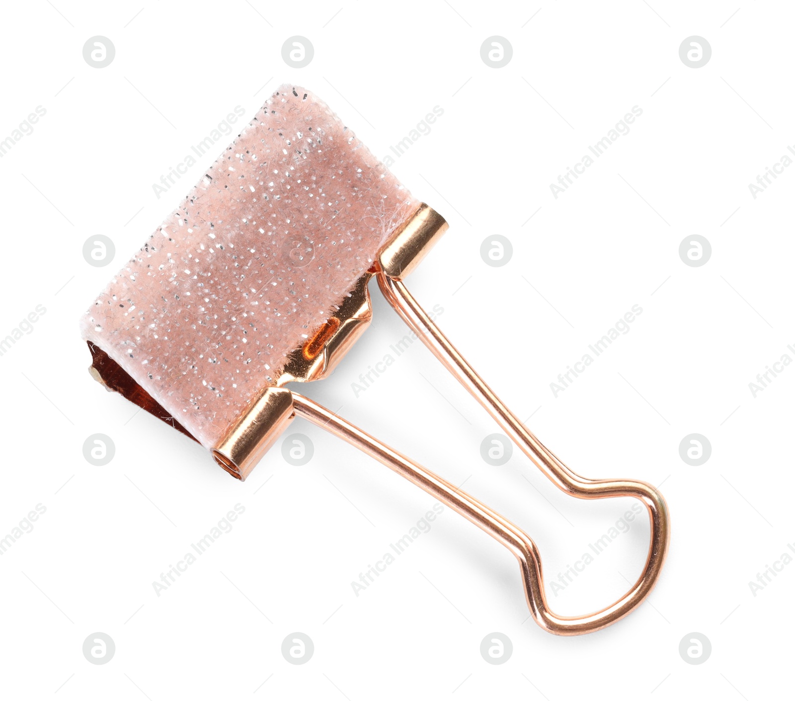 Photo of Colorful binder clip isolated on white, top view