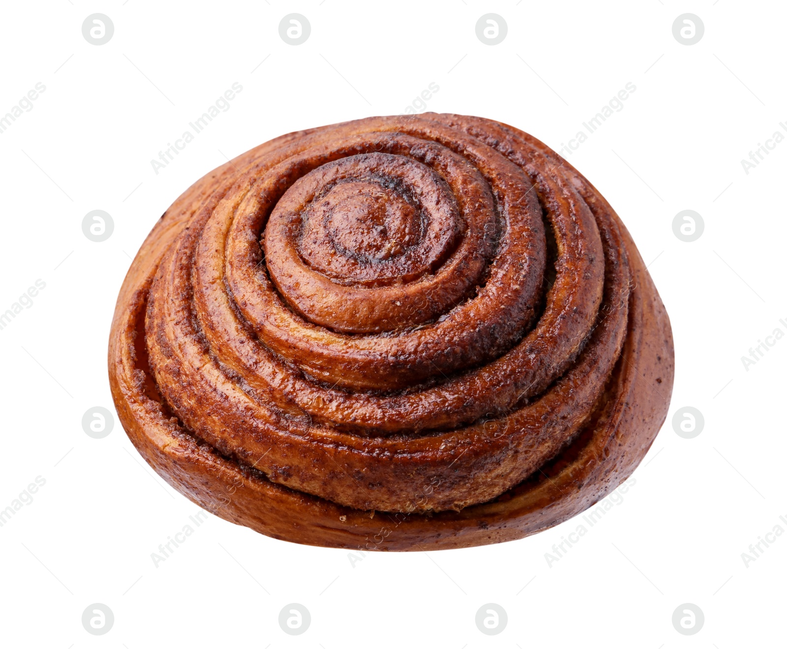 Photo of Tasty cinnamon roll bun isolated on white