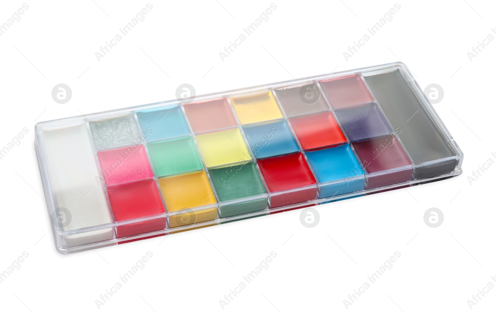 Photo of Bright face paint palette isolated on white