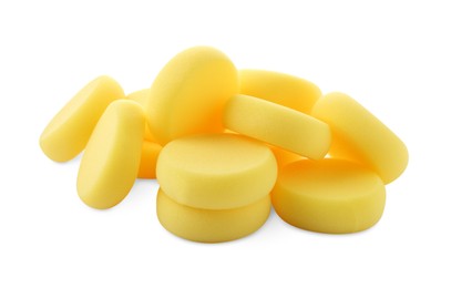 Photo of Yellow sponges for face painting isolated on white