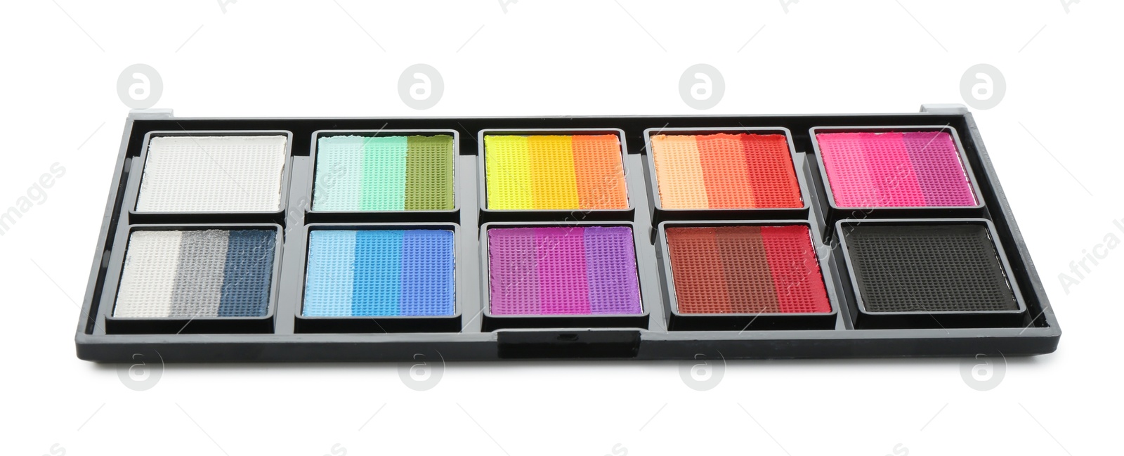 Photo of Bright face paint palette isolated on white