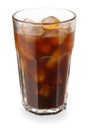 Photo of Refreshing iced coffee in glass isolated on white