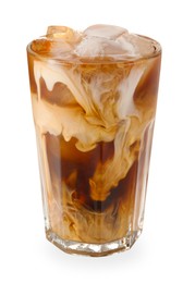 Photo of Refreshing iced coffee with milk in glass isolated on white