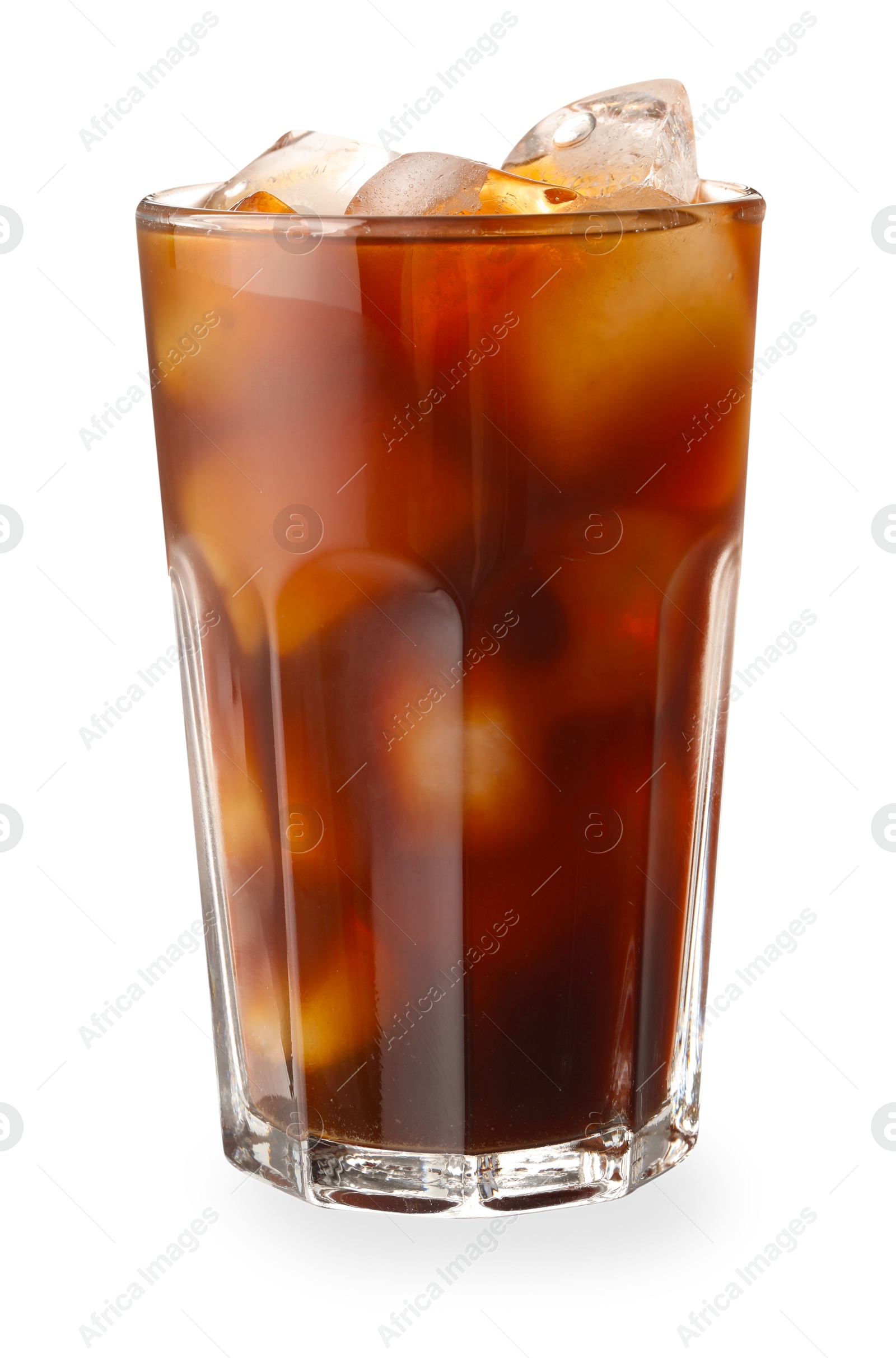 Photo of Refreshing iced coffee in glass isolated on white