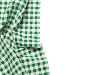 Photo of Green checkered tablecloth isolated on white, top view