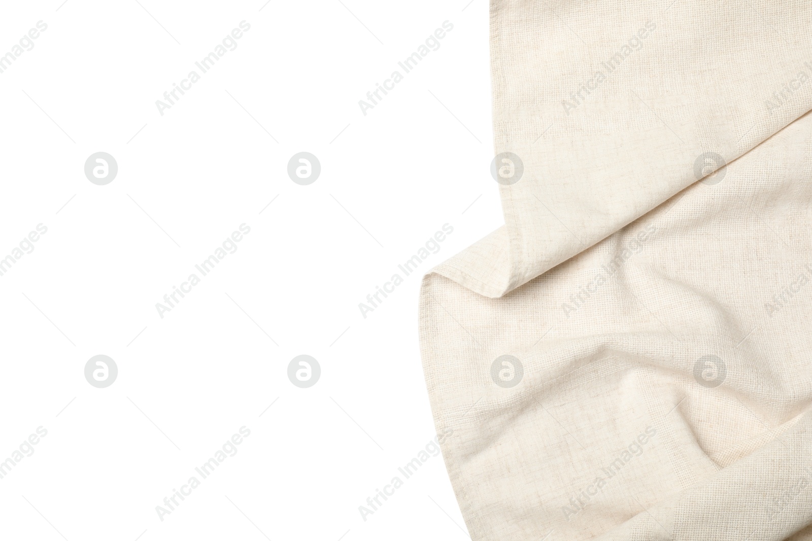 Photo of Beige tablecloth isolated on white, top view