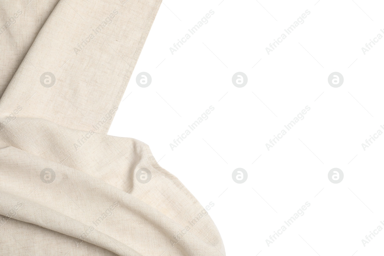 Photo of Beige tablecloth isolated on white, top view