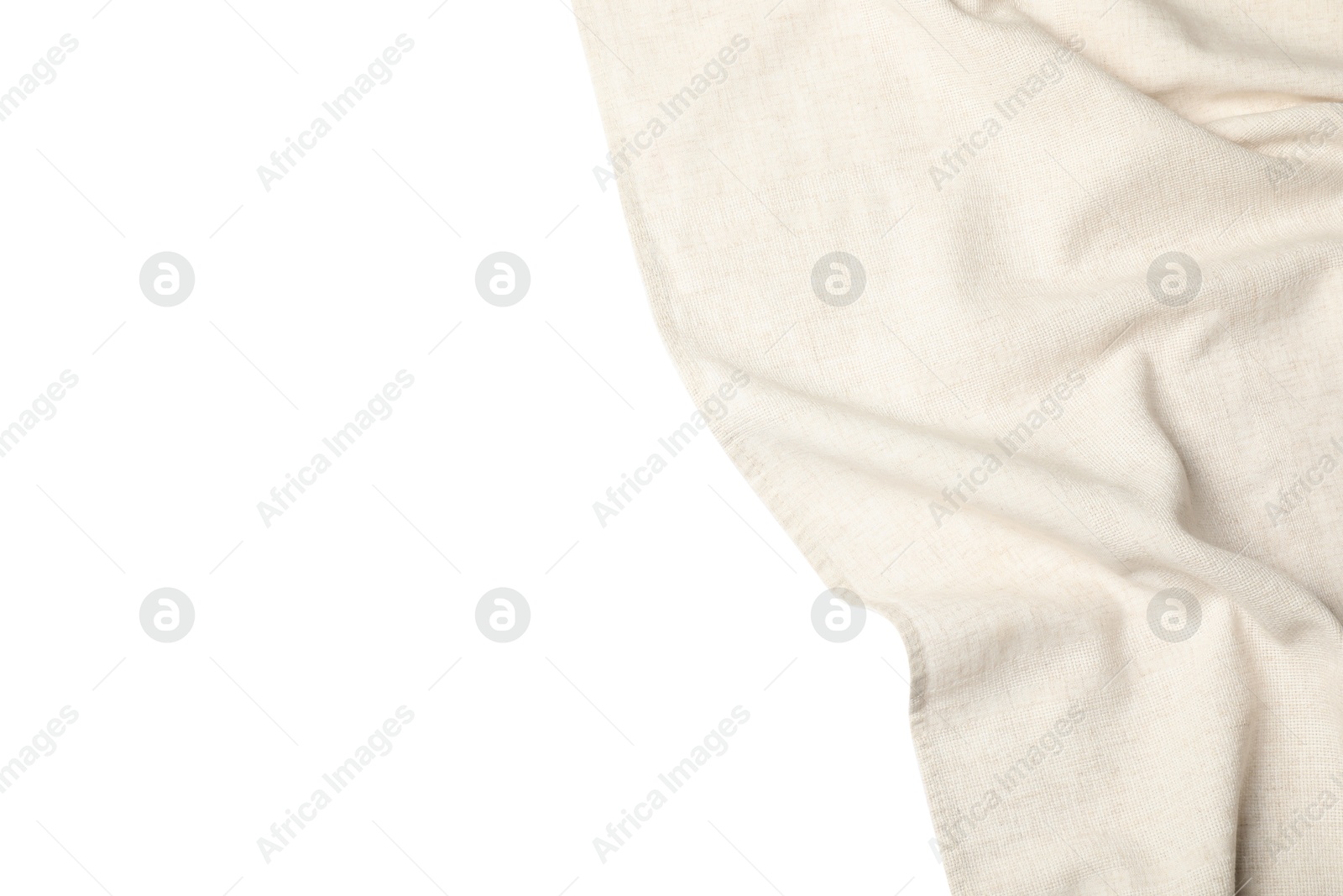 Photo of Beige tablecloth isolated on white, top view