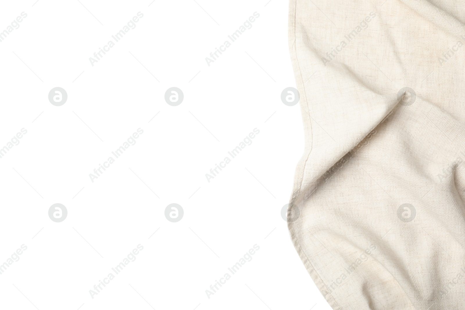 Photo of Beige tablecloth isolated on white, top view