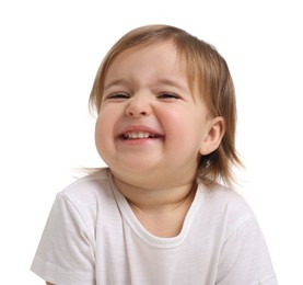 Photo of Cute funny baby girl on white background