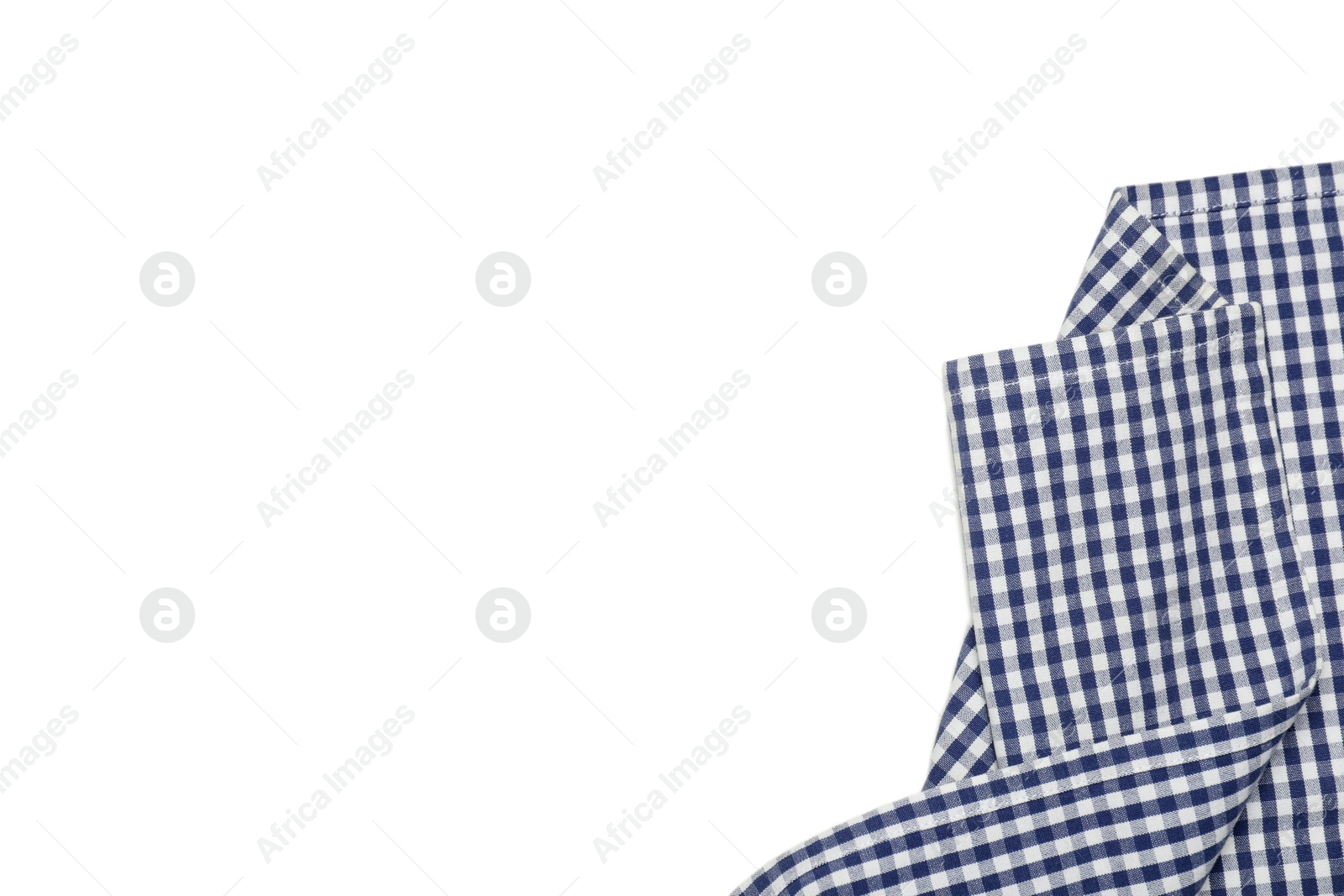 Photo of Blue checkered tablecloth isolated on white, top view