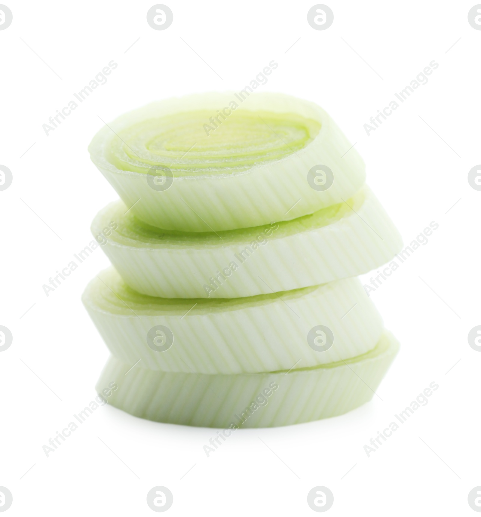 Photo of Pieces of fresh leek isolated on white