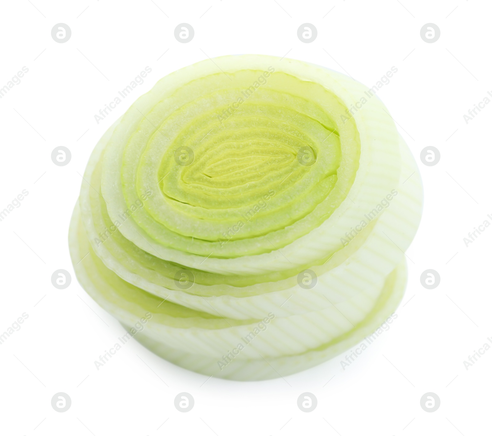 Photo of Pieces of fresh leek isolated on white