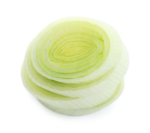 Photo of Pieces of fresh leek isolated on white