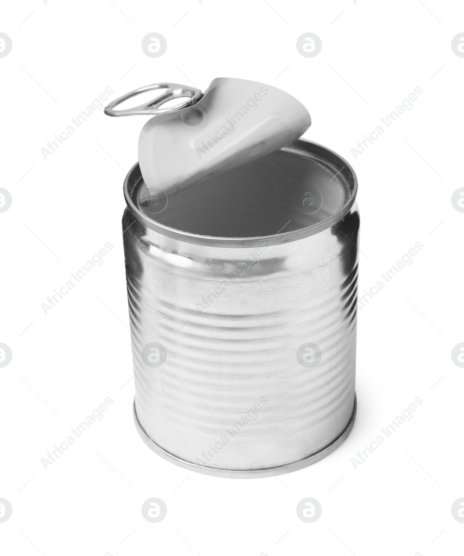 Photo of One open tin can isolated on white