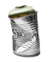 Photo of One crumpled tin can isolated on white