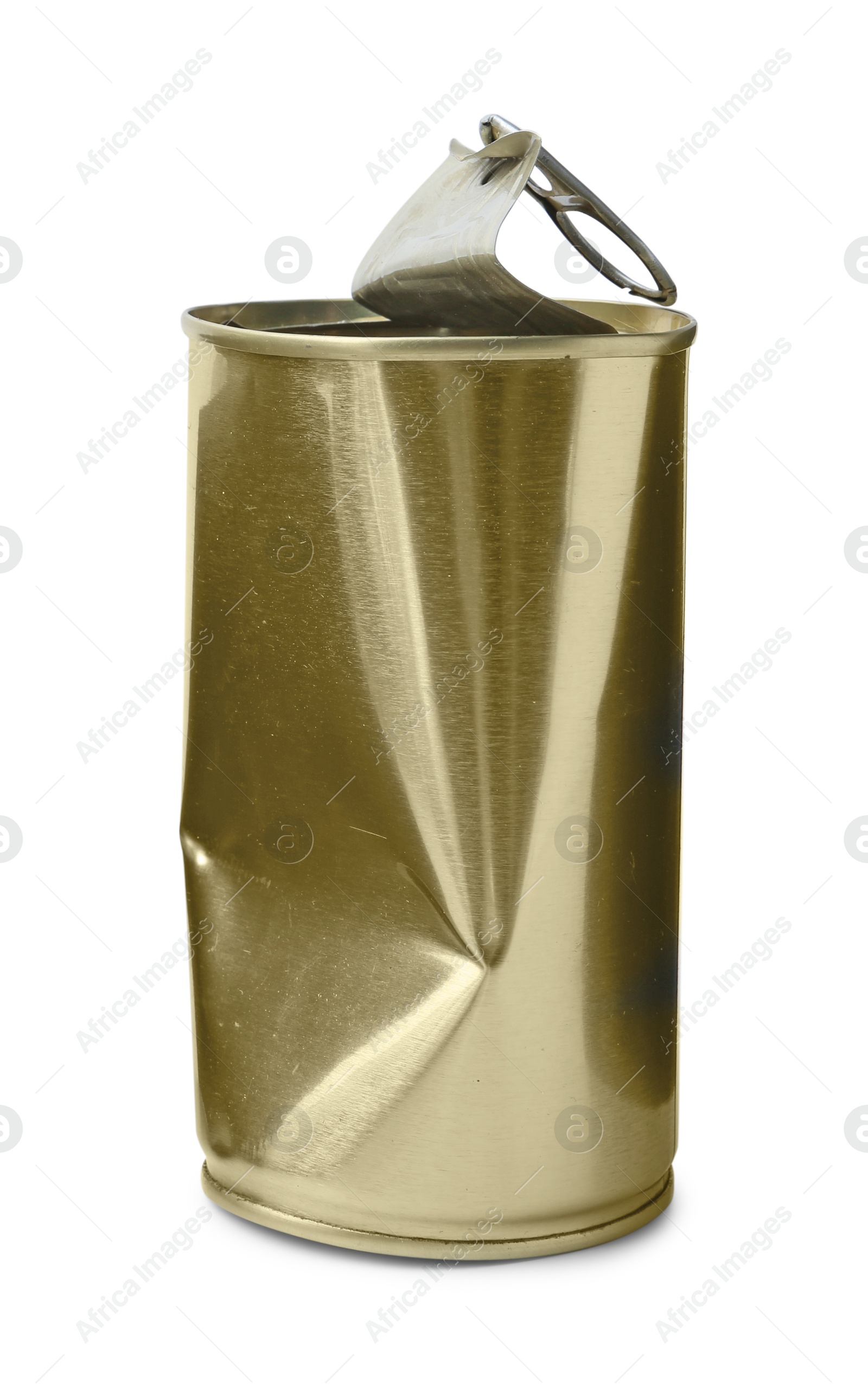 Photo of One crumpled tin can isolated on white