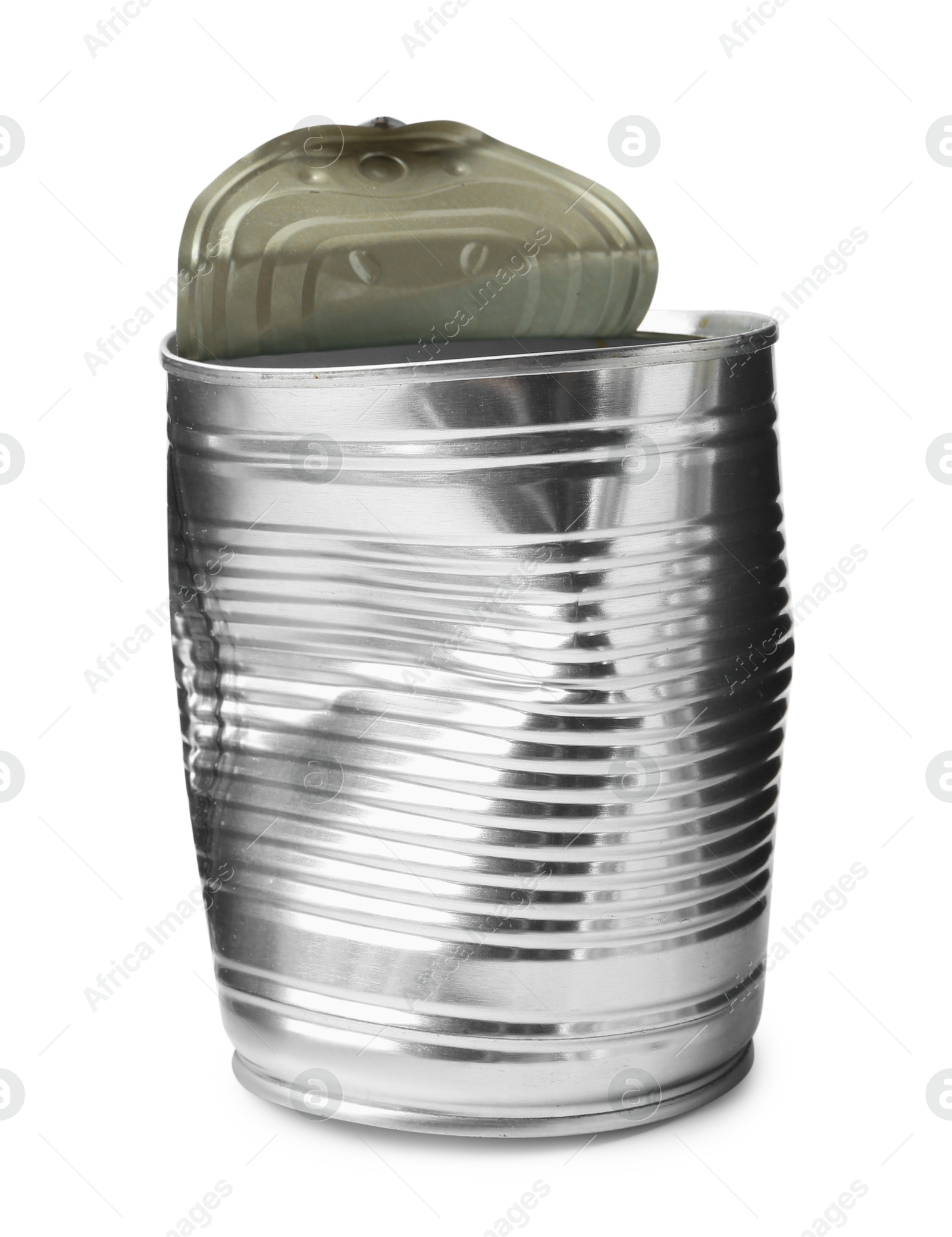 Photo of One crumpled tin can isolated on white