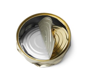 Photo of One crumpled tin can isolated on white