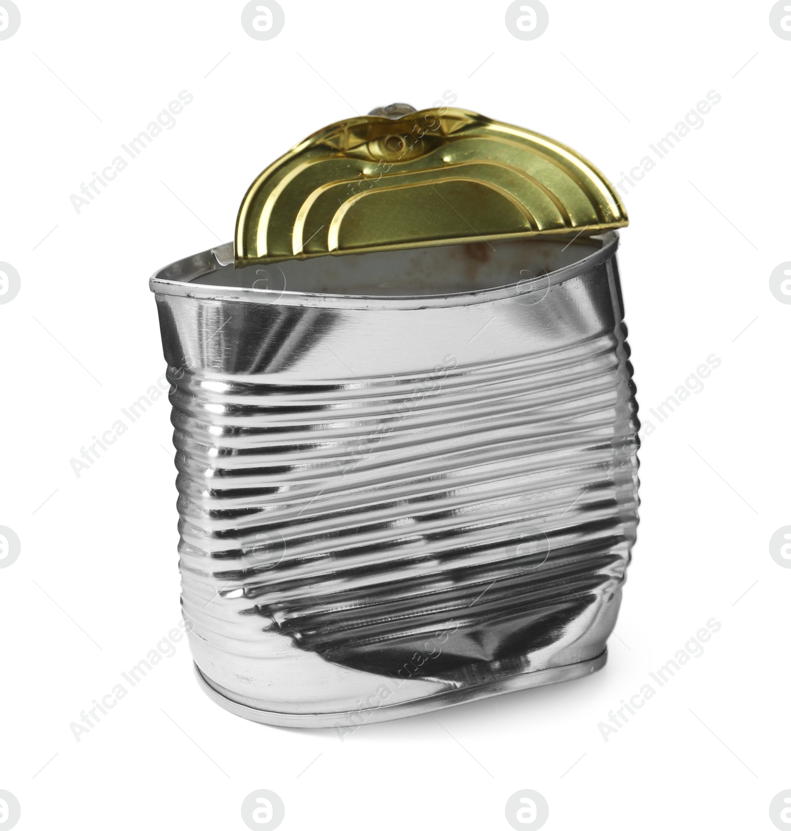 Photo of One crumpled tin can isolated on white