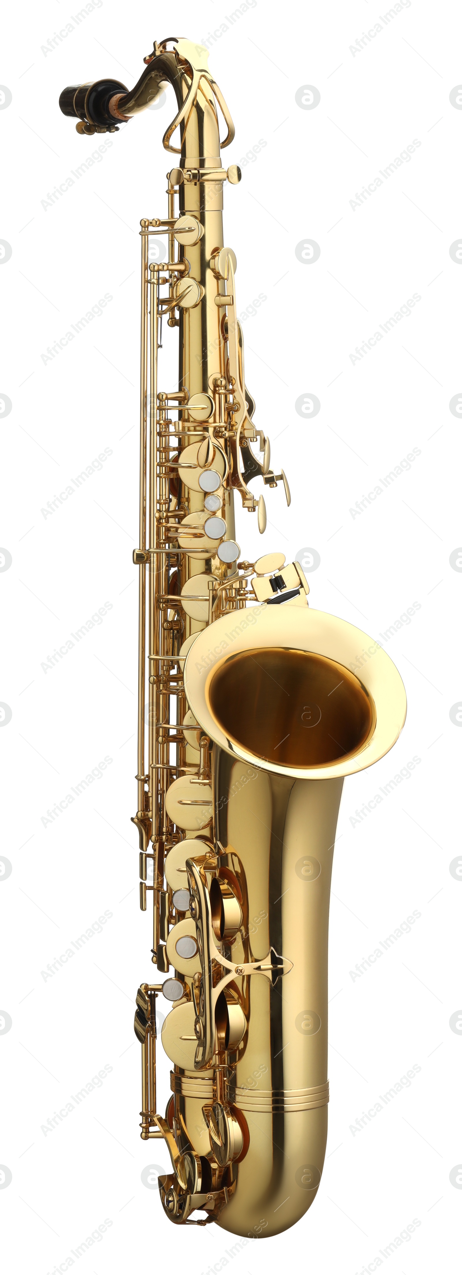 Photo of Jazz. One beautiful saxophone isolated on white