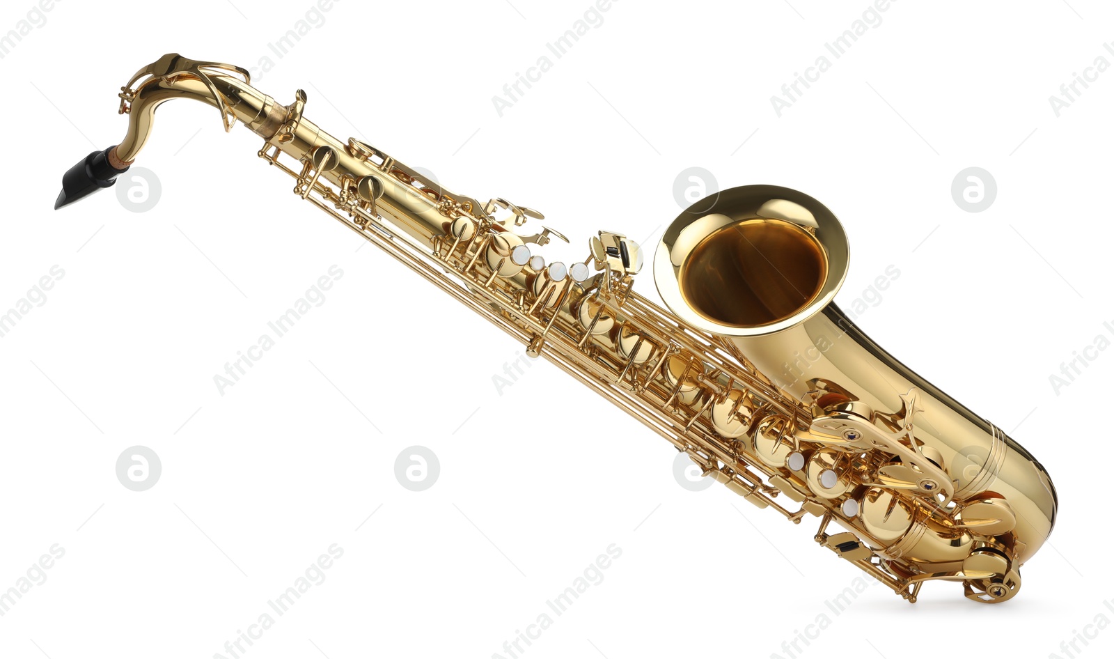 Photo of Jazz. One beautiful saxophone isolated on white