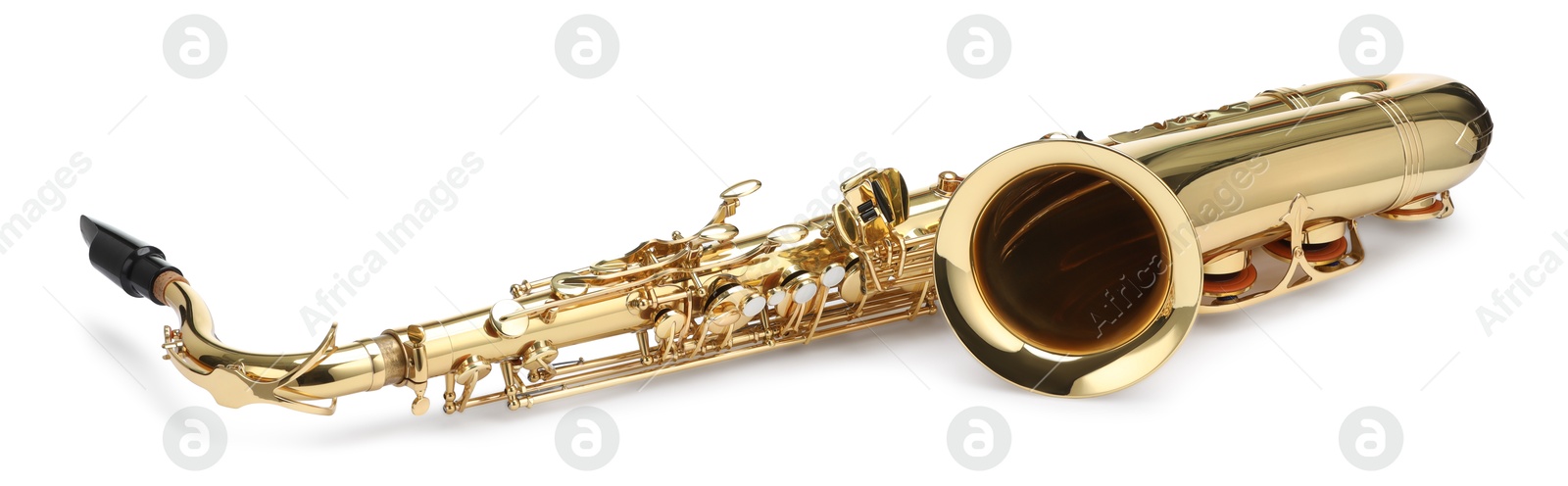 Photo of Jazz. One beautiful saxophone isolated on white