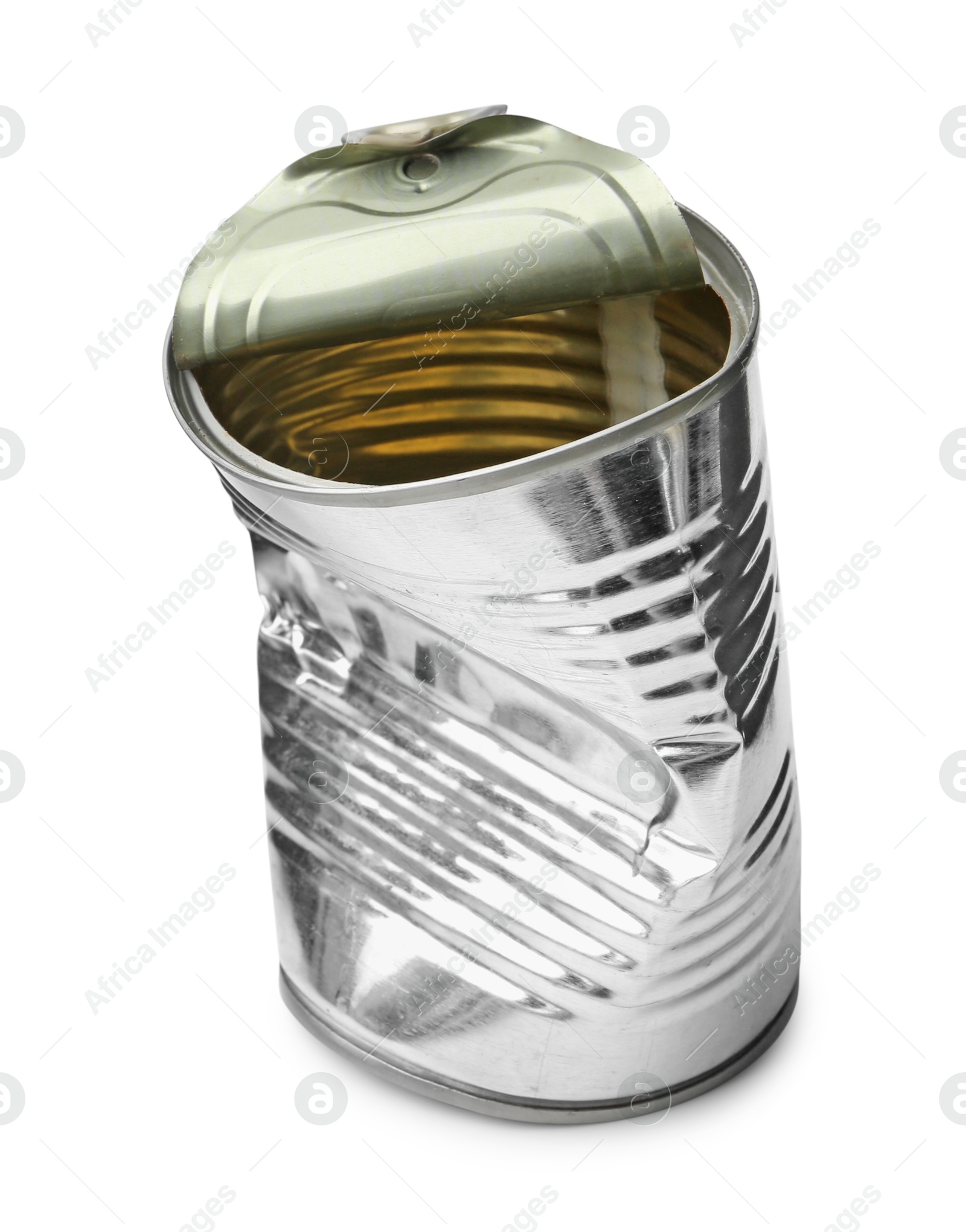 Photo of One crumpled tin can isolated on white