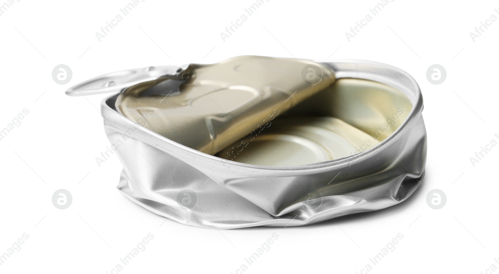 Photo of One crumpled tin can isolated on white